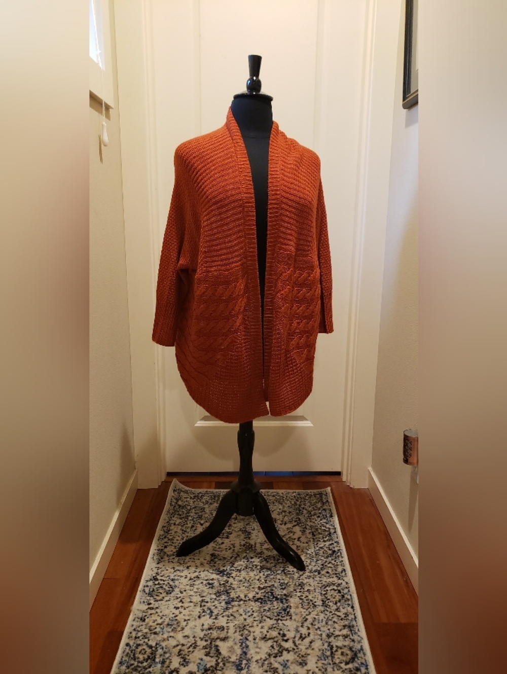 GNW Open-Front Oversize Cable Knit Cardigan in Rust